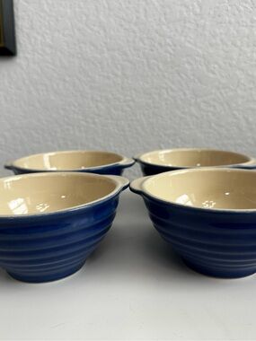 Set of 4 Vintage Emile Henry Cobalt Blue Ribbed Cereal/Soup Bowls #21.60-France
